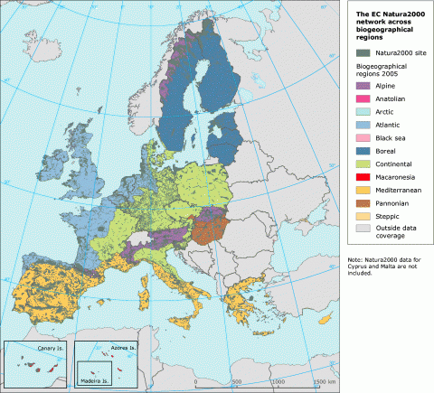 carte des sites Natura 2000 en Europe 
